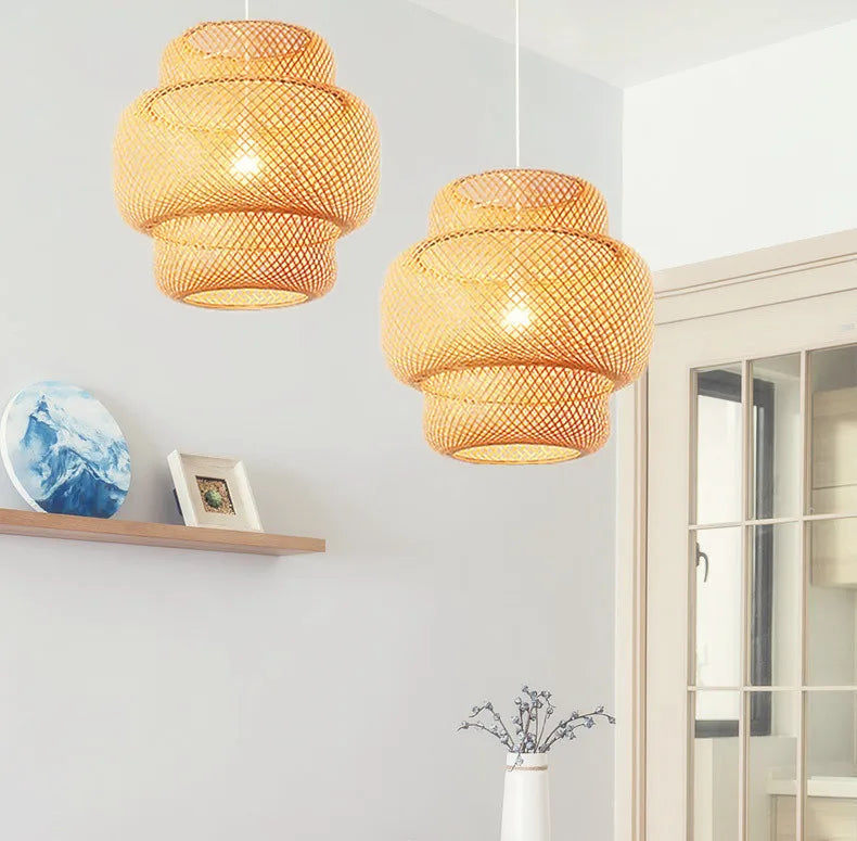 Hand-Knitted Bamboo Pendant Lamp