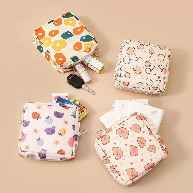 Heart Print Sanitary Napkin Pouch