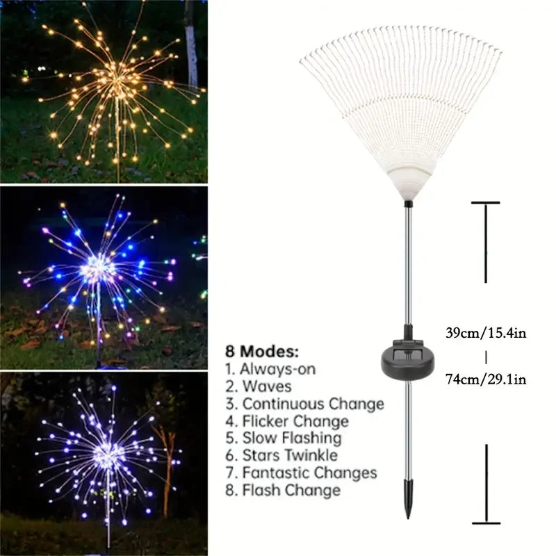 Solar Fireworks Lights – 200 LEDs, 8 Modes, Remote Control, Waterproof