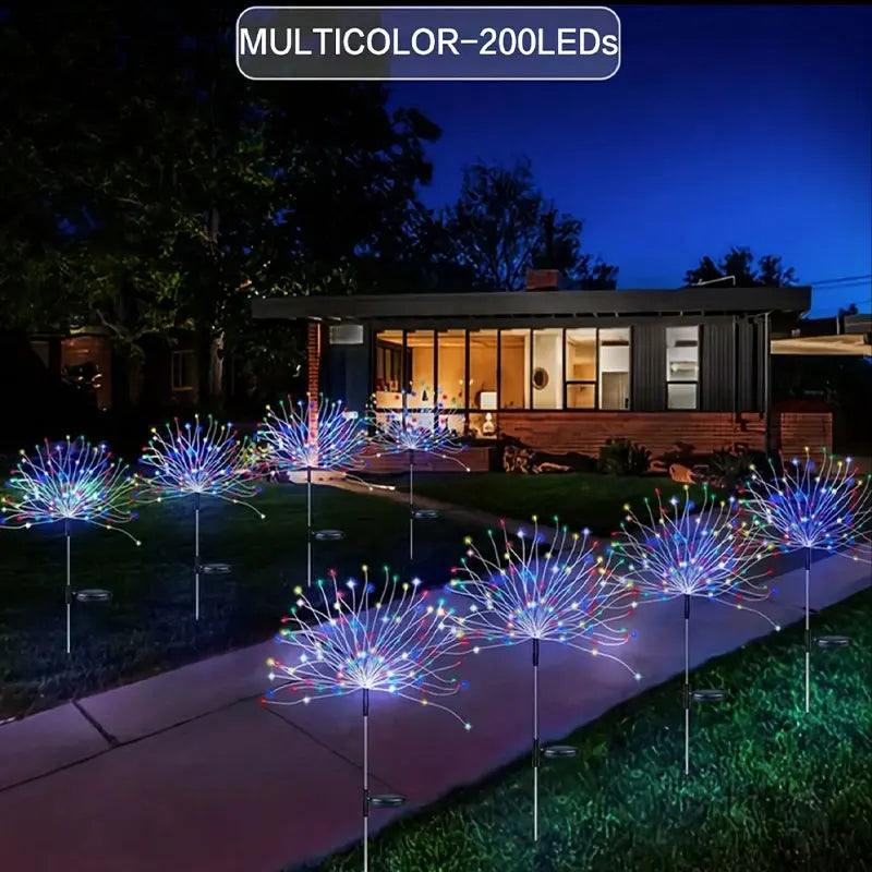 Solar Fireworks Lights – 200 LEDs, 8 Modes, Remote Control, Waterproof