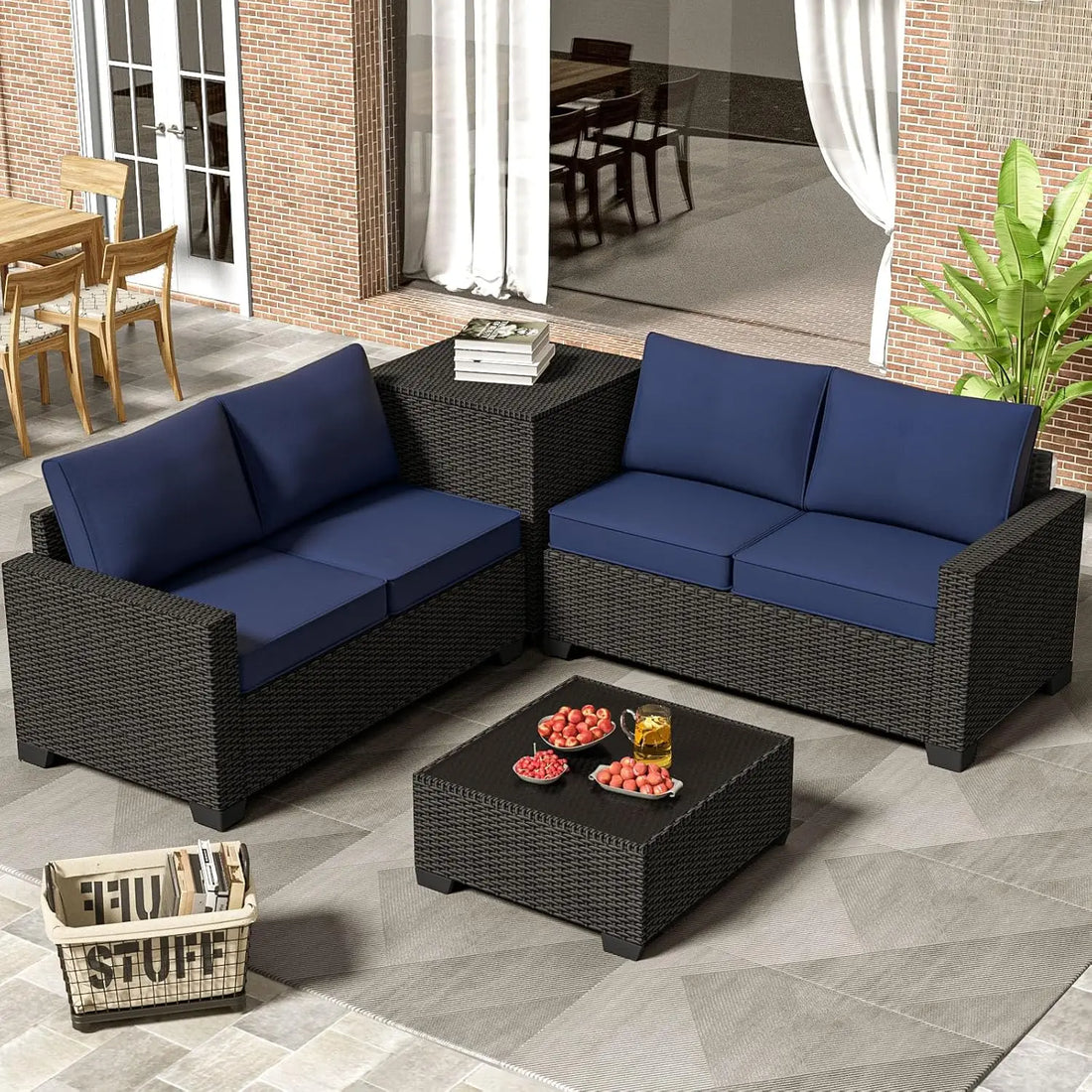 6-Piece Outdoor Patio Furniture Set – Wicker Sectional Sofa