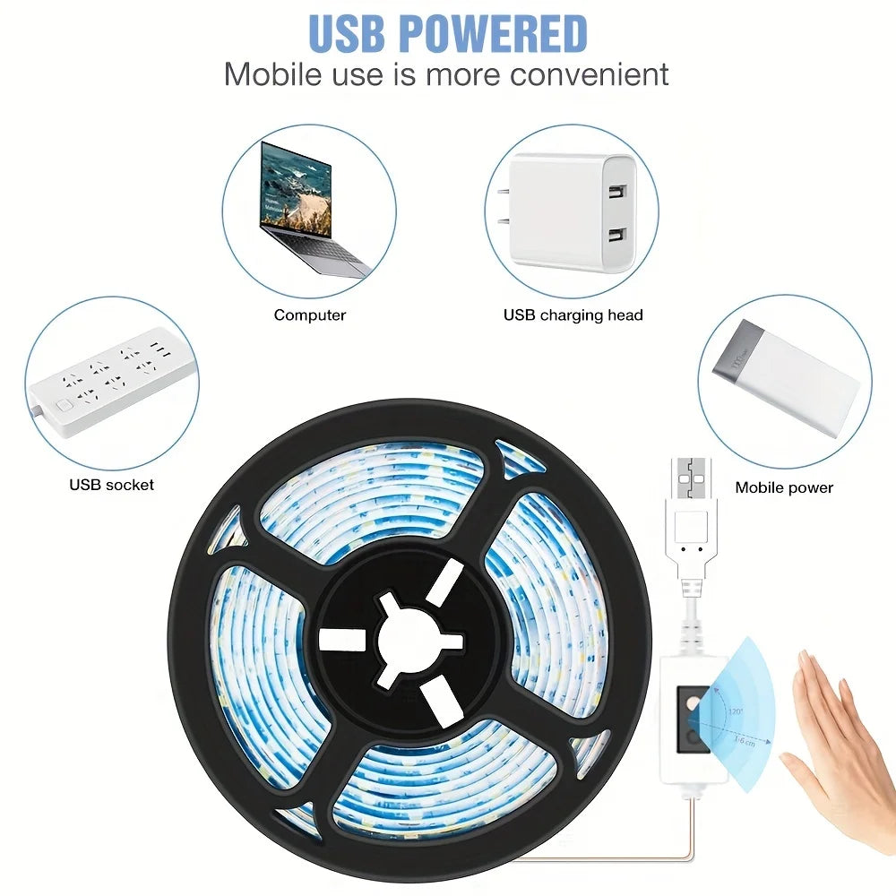 1M USB LED Strip Light – Gesture Sensor Night Lamp, Dimmable 60 LEDs