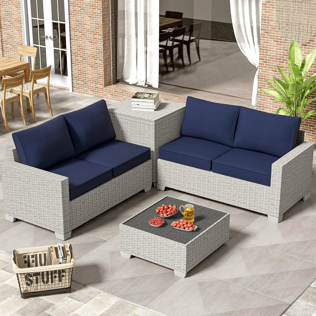 6-Piece Outdoor Patio Furniture Set – Wicker Sectional Sofa