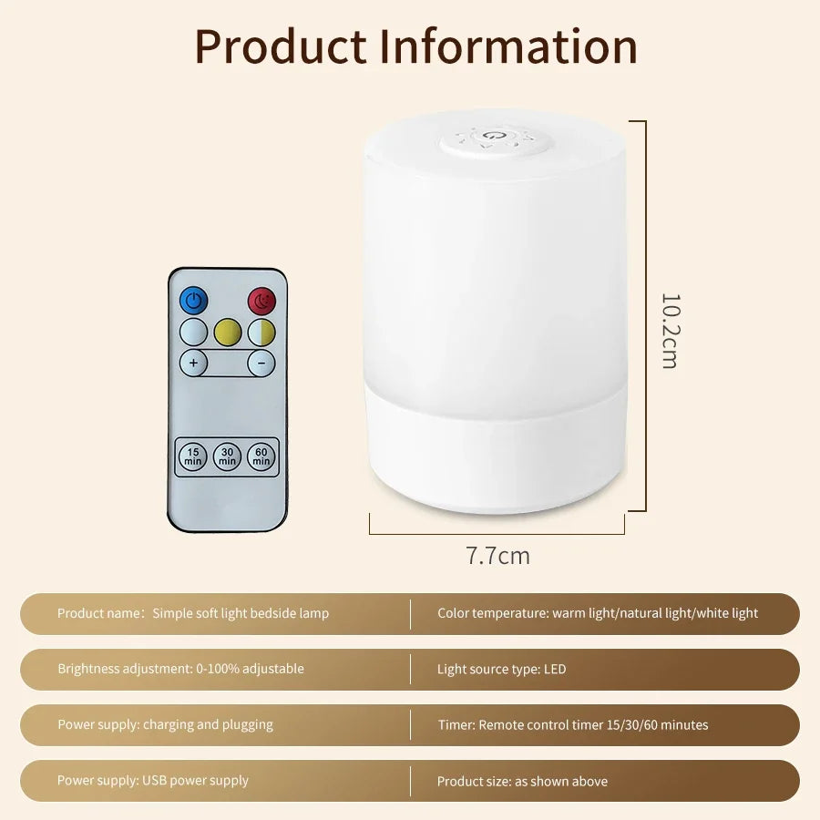 Dimmable LED Bedside Night Light – Touch Control Rechargeable Lamp