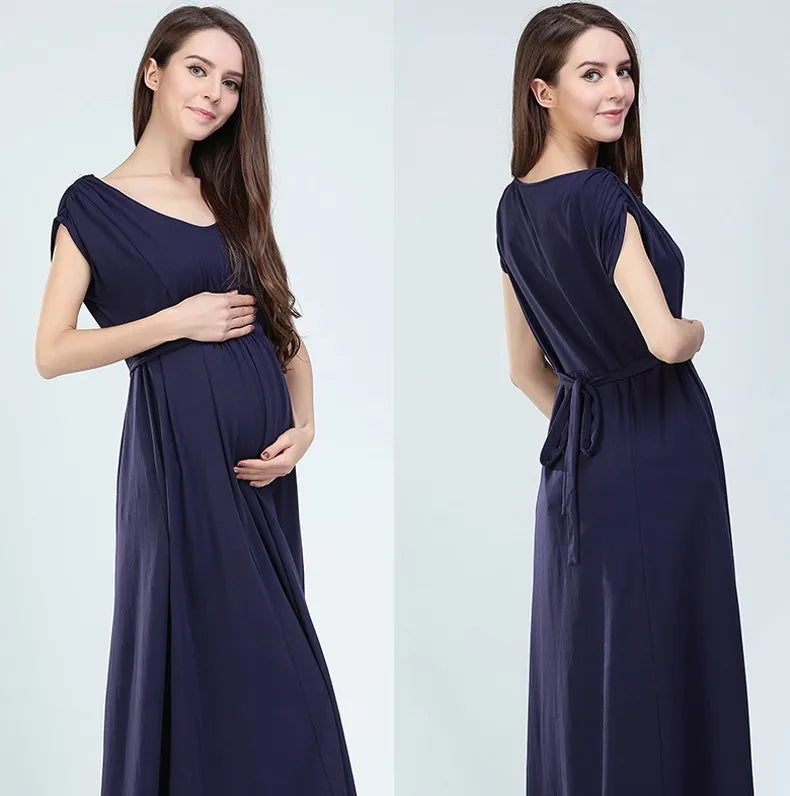 V-Neck Long Maternity Dress