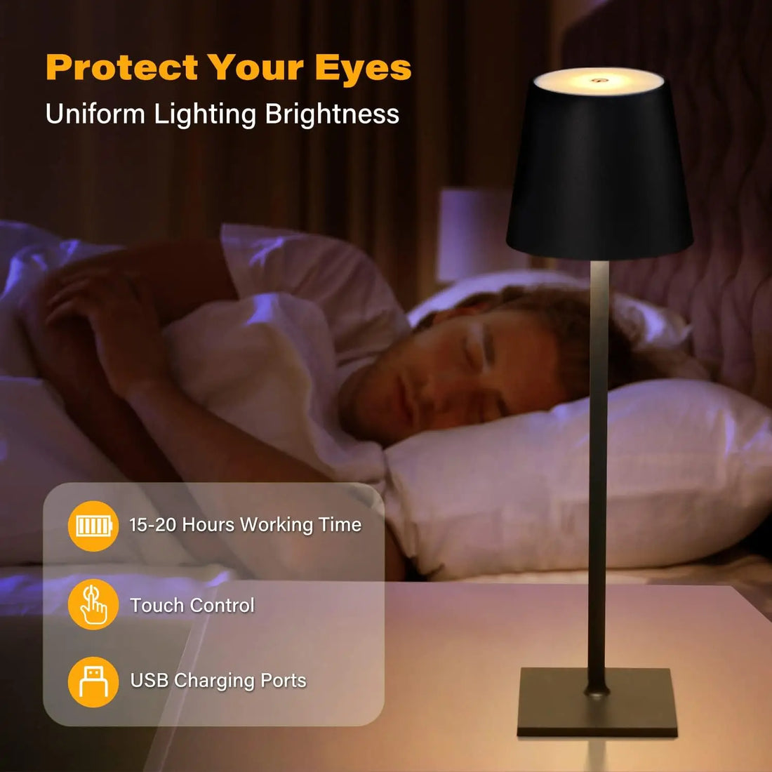 Cordless LED Touch Table Lamp – USB Rechargeable & Dimmable