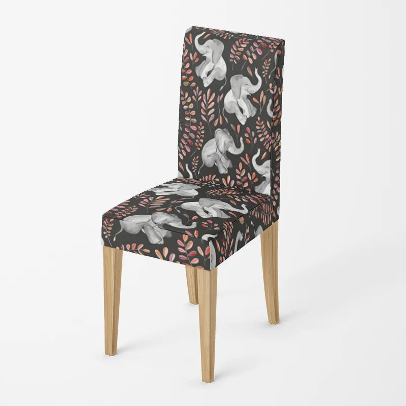 Stretch Dining Chair Covers – Elastic Fabric with Retro Floral Design
