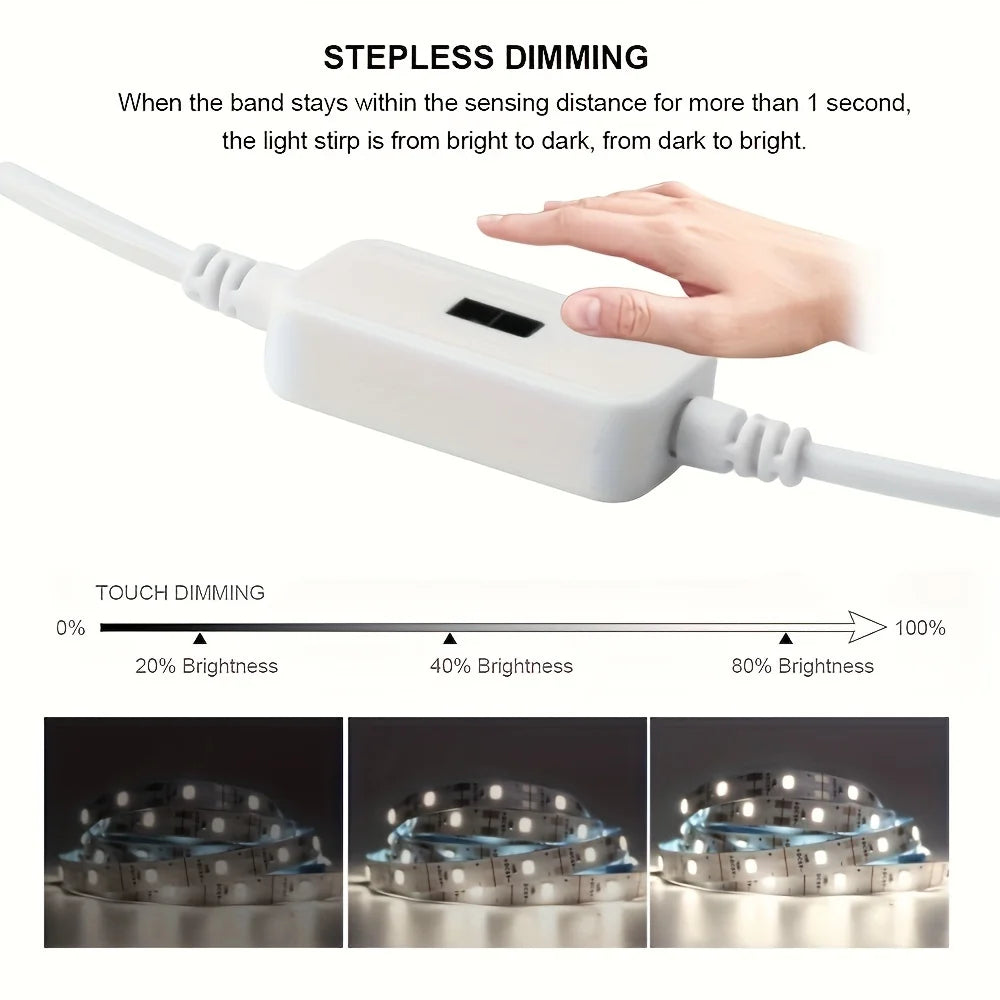 1M USB LED Strip Light – Gesture Sensor Night Lamp, Dimmable 60 LEDs