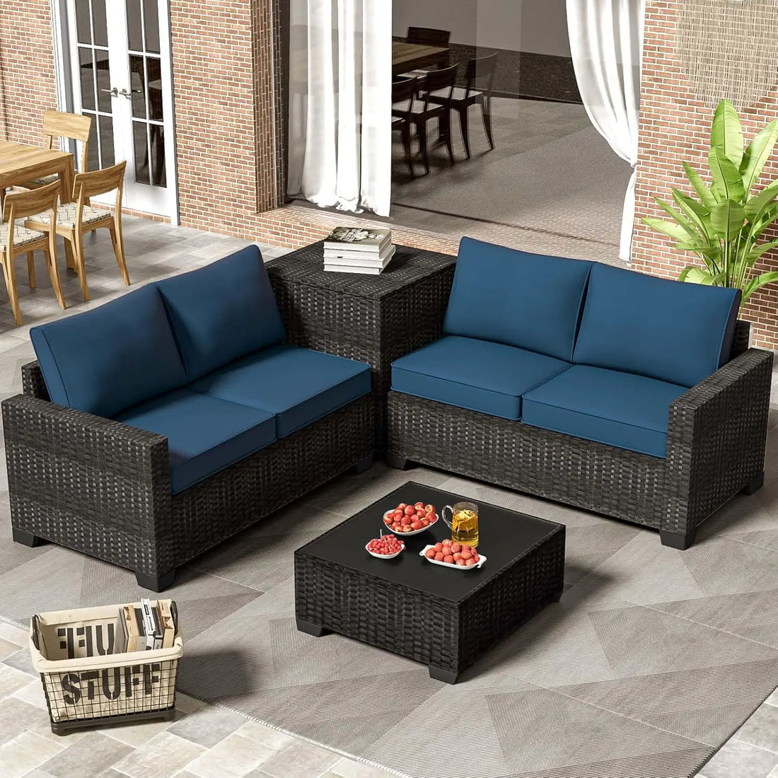 6-Piece Outdoor Patio Furniture Set – Wicker Sectional Sofa