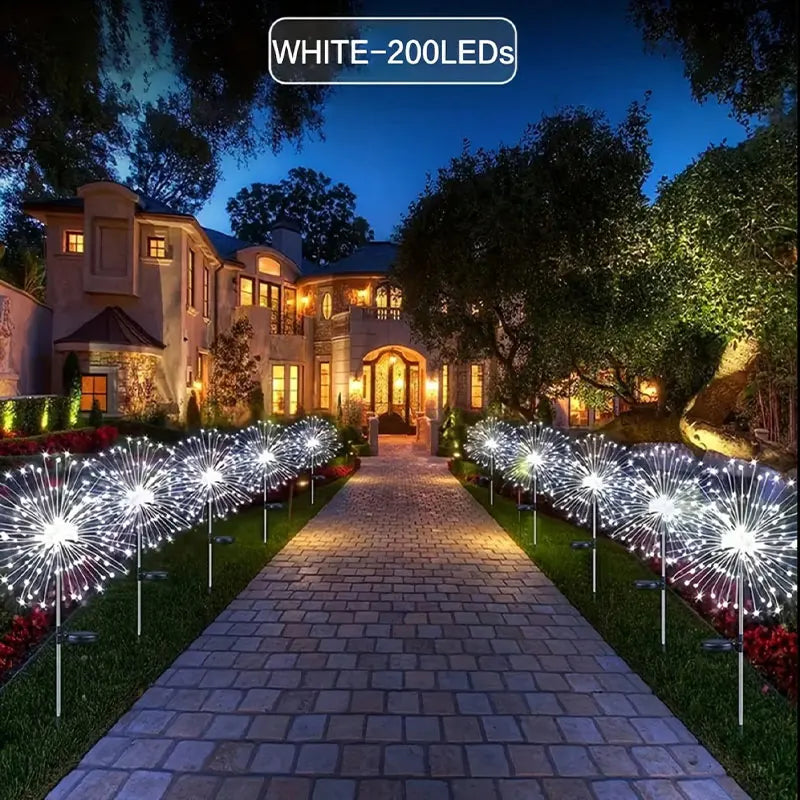 Solar Fireworks Lights – 200 LEDs, 8 Modes, Remote Control, Waterproof