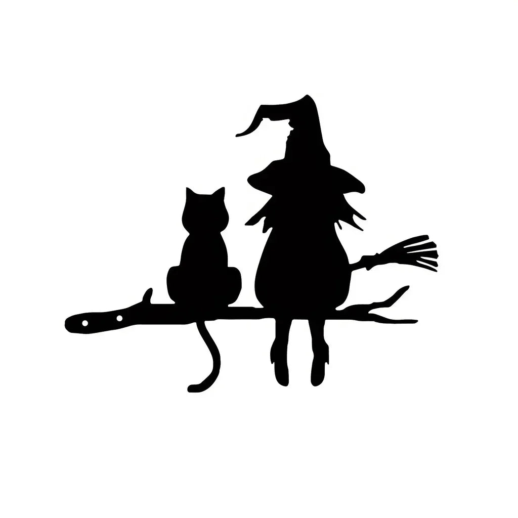 Iron Garden Stake – Witch & Cat Silhouette Yard Art