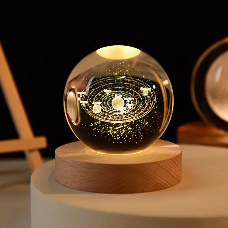 USB LED Galaxy Crystal Ball Night Light – 3D Planet Moon Lamp