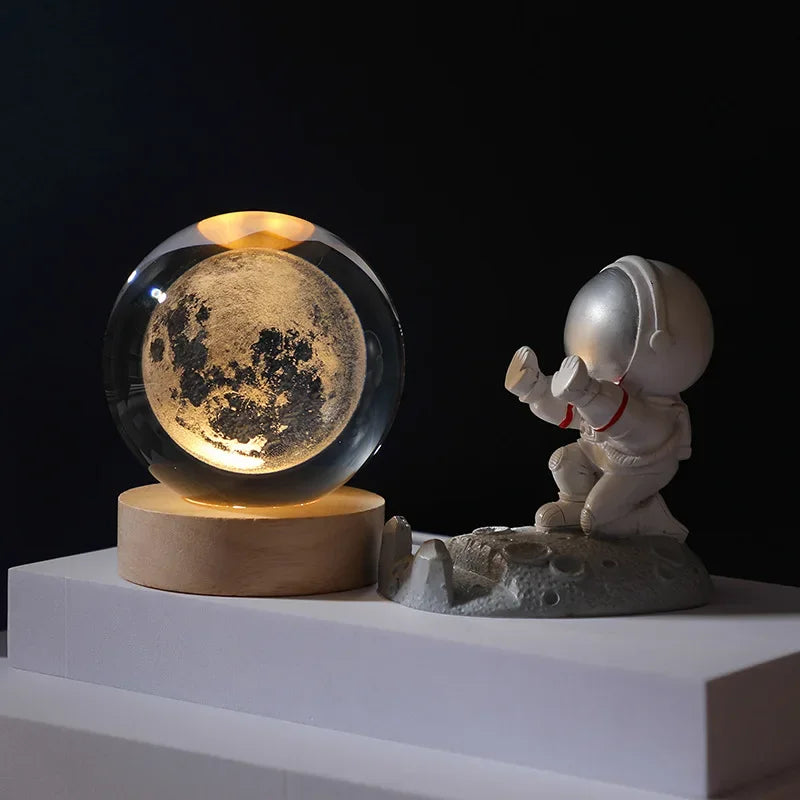 USB LED Galaxy Crystal Ball Night Light – 3D Planet Moon Lamp