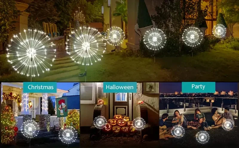 Solar Fireworks Lights – 200 LEDs, 8 Modes, Remote Control, Waterproof