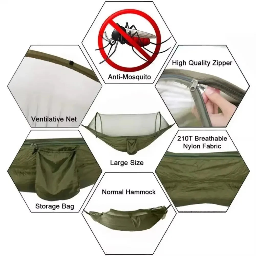 Outdoor Camping Hammock with Mosquito Net – Lightweight Parachute Fabric