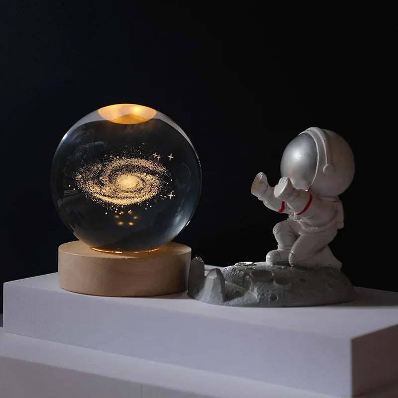 USB LED Galaxy Crystal Ball Night Light – 3D Planet Moon Lamp