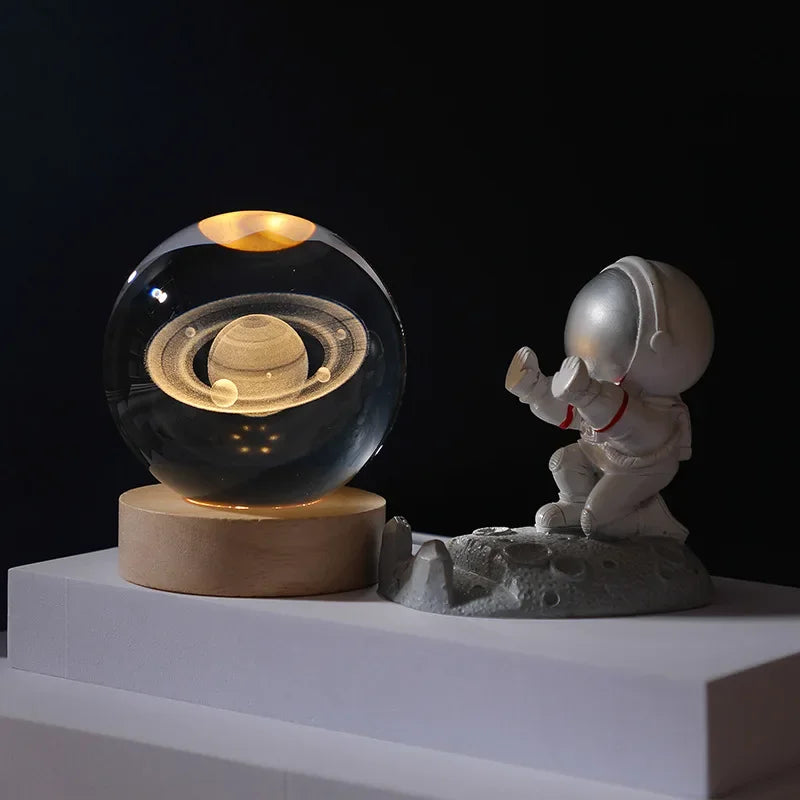 USB LED Galaxy Crystal Ball Night Light – 3D Planet Moon Lamp
