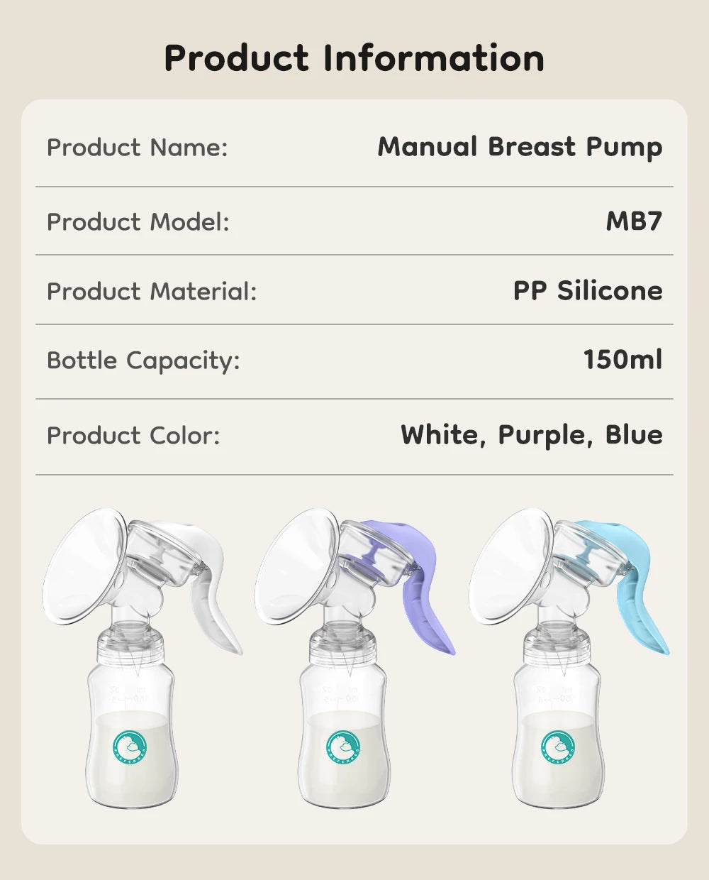 Manual Breast Pump with Baby Nipple & Milk Bottle – BPA Free