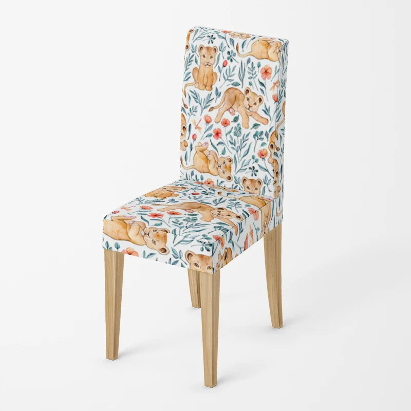 Stretch Dining Chair Covers – Elastic Fabric with Retro Floral Design