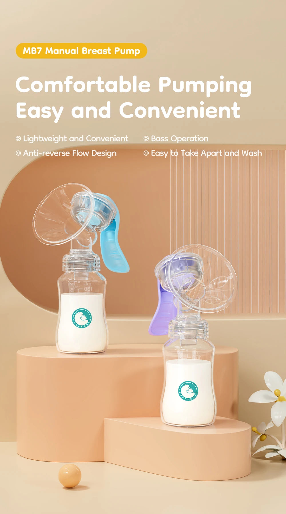 Manual Breast Pump with Baby Nipple & Milk Bottle – BPA Free