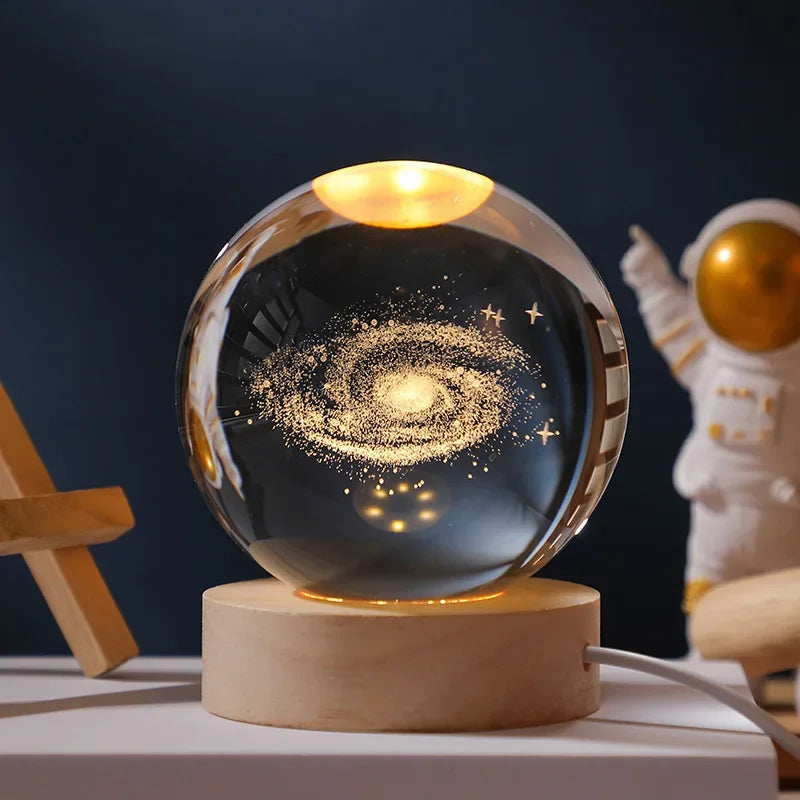 USB LED Galaxy Crystal Ball Night Light – 3D Planet Moon Lamp