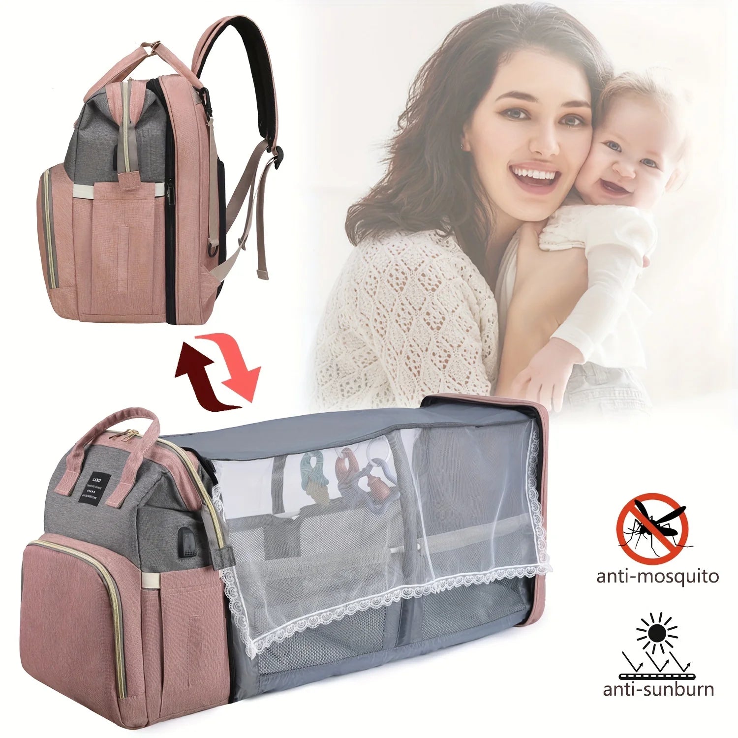 Mommy Backpack with Foldable Crib