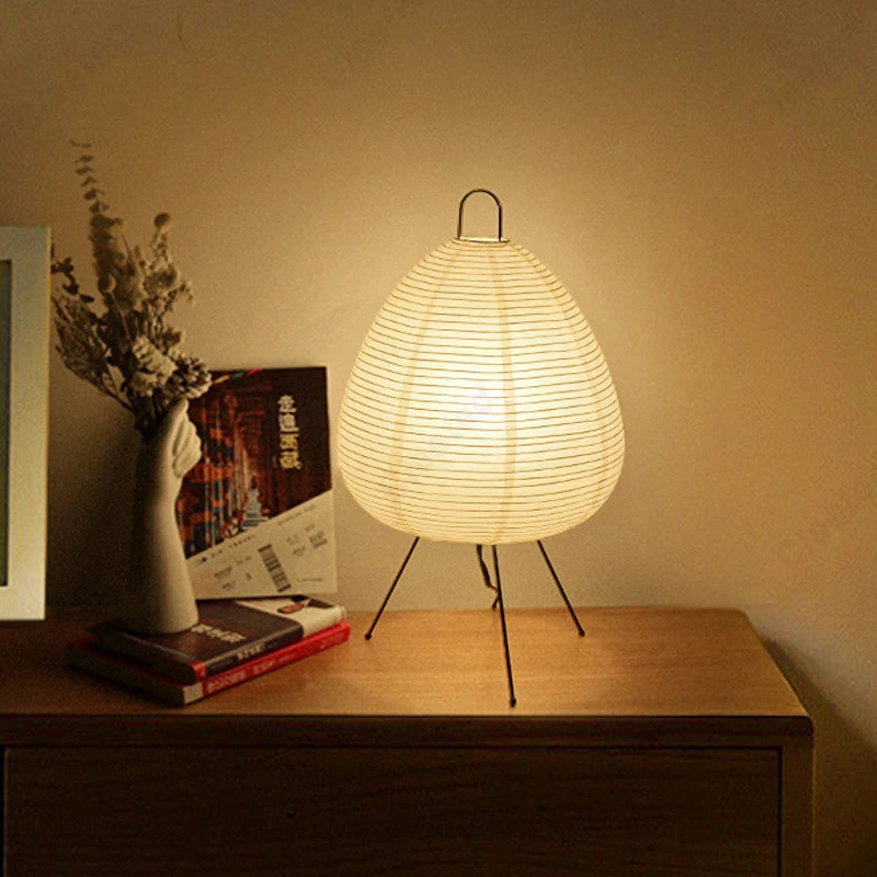 Japanese-Style Tripod Paper Table Lamp – LED Desk Lantern