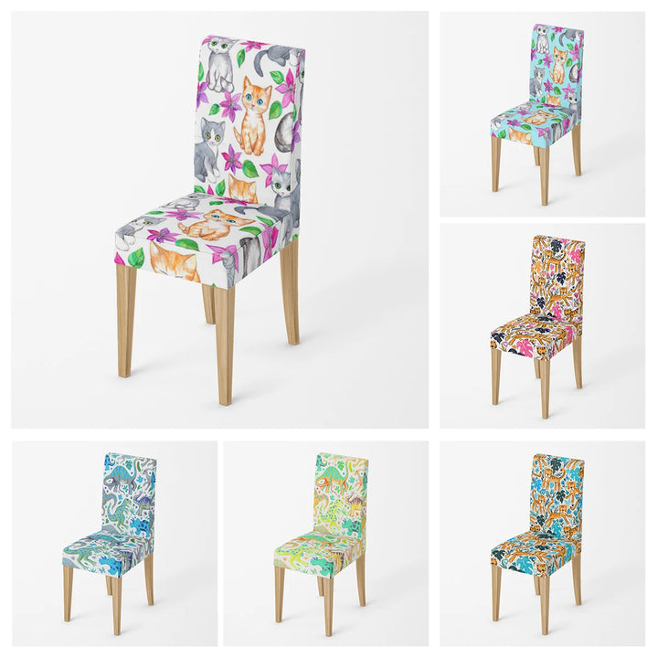 Stretch Dining Chair Covers – Elastic Fabric with Retro Floral Design