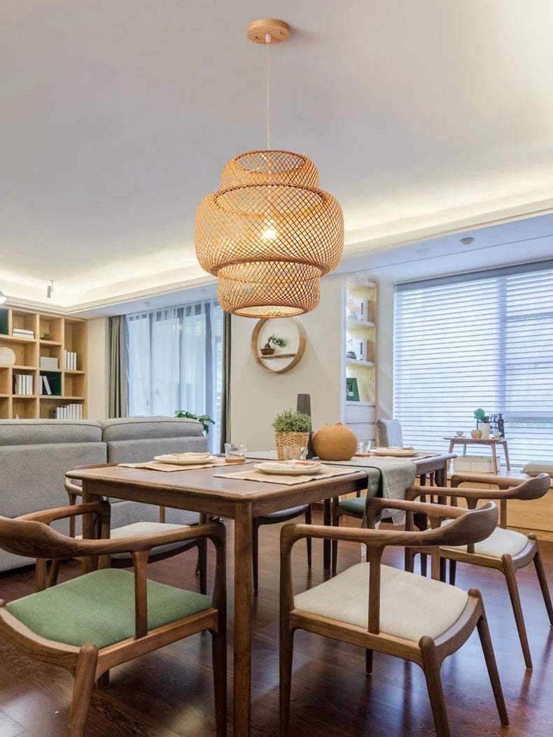 Hand-Knitted Bamboo Pendant Lamp