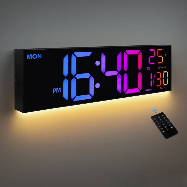 16" LED Digital Wall Clock – Large RGB Display with Remote