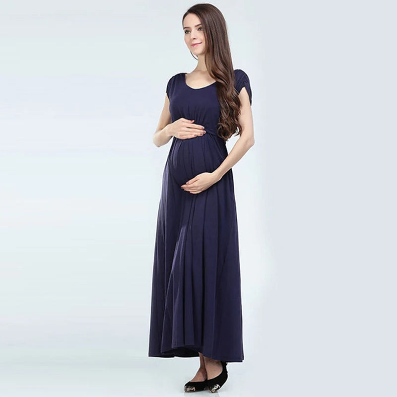 V-Neck Long Maternity Dress
