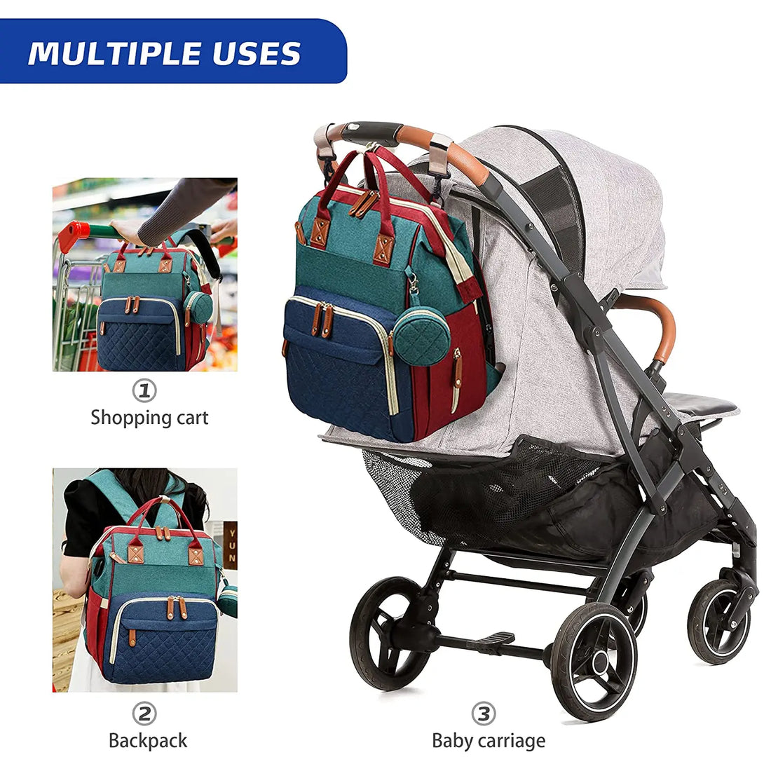 3-in-1 Diaper Bag Backpack with Foldable Baby Bed & USB Port