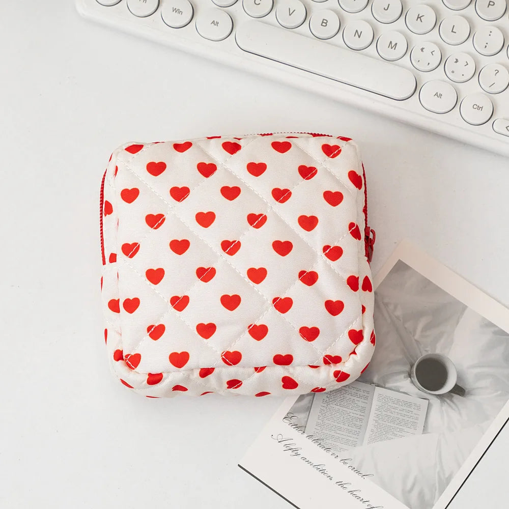 Heart Print Sanitary Napkin Pouch