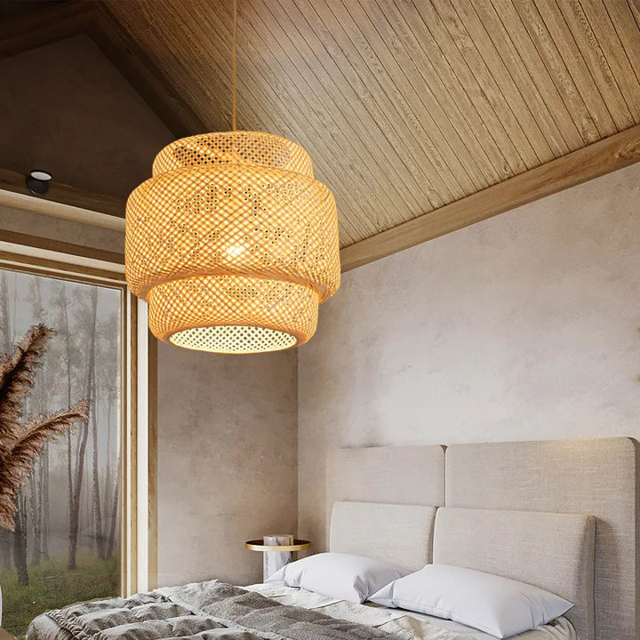 Hand-Knitted Bamboo Pendant Lamp