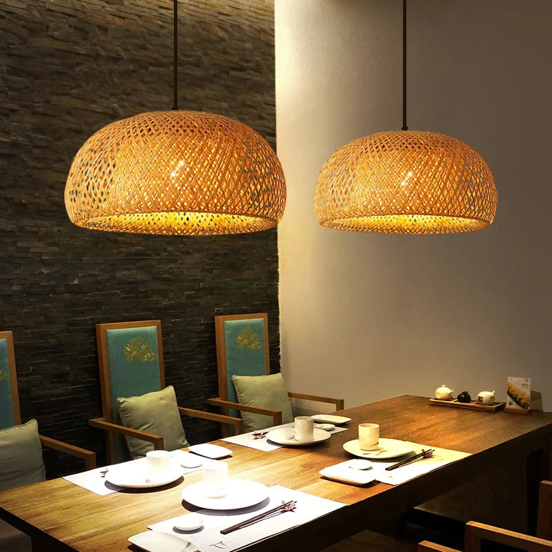 Hand-Knitted Bamboo Pendant Lamp