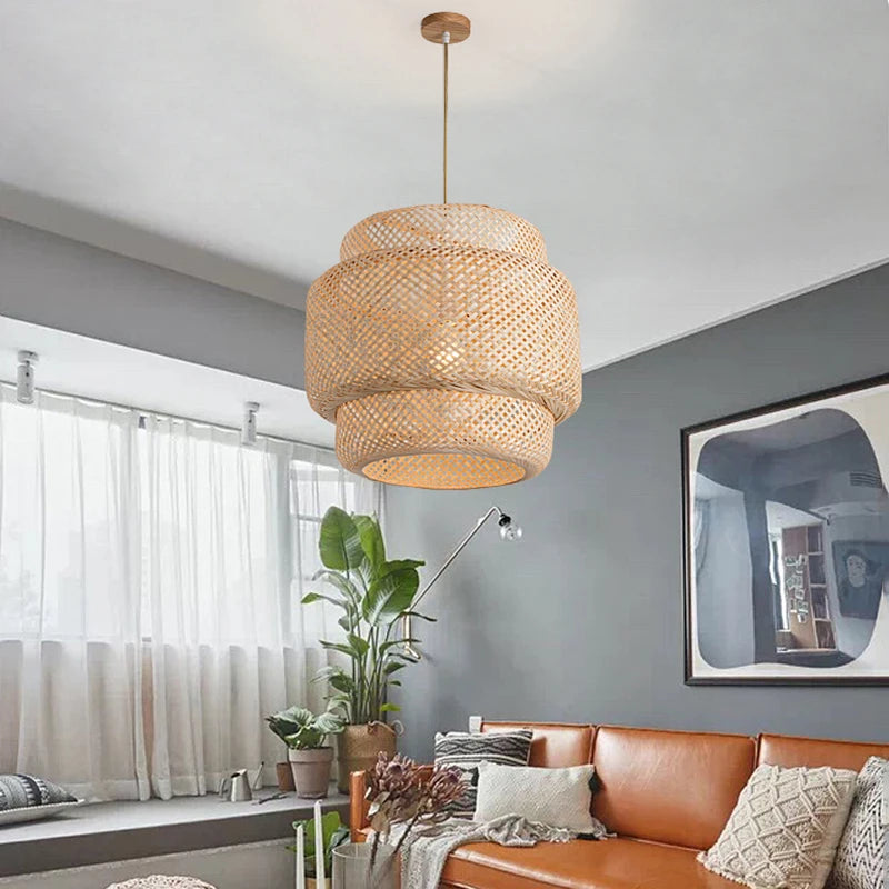 Hand-Knitted Bamboo Pendant Lamp