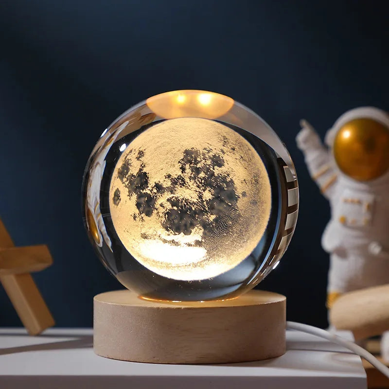 USB LED Galaxy Crystal Ball Night Light – 3D Planet Moon Lamp