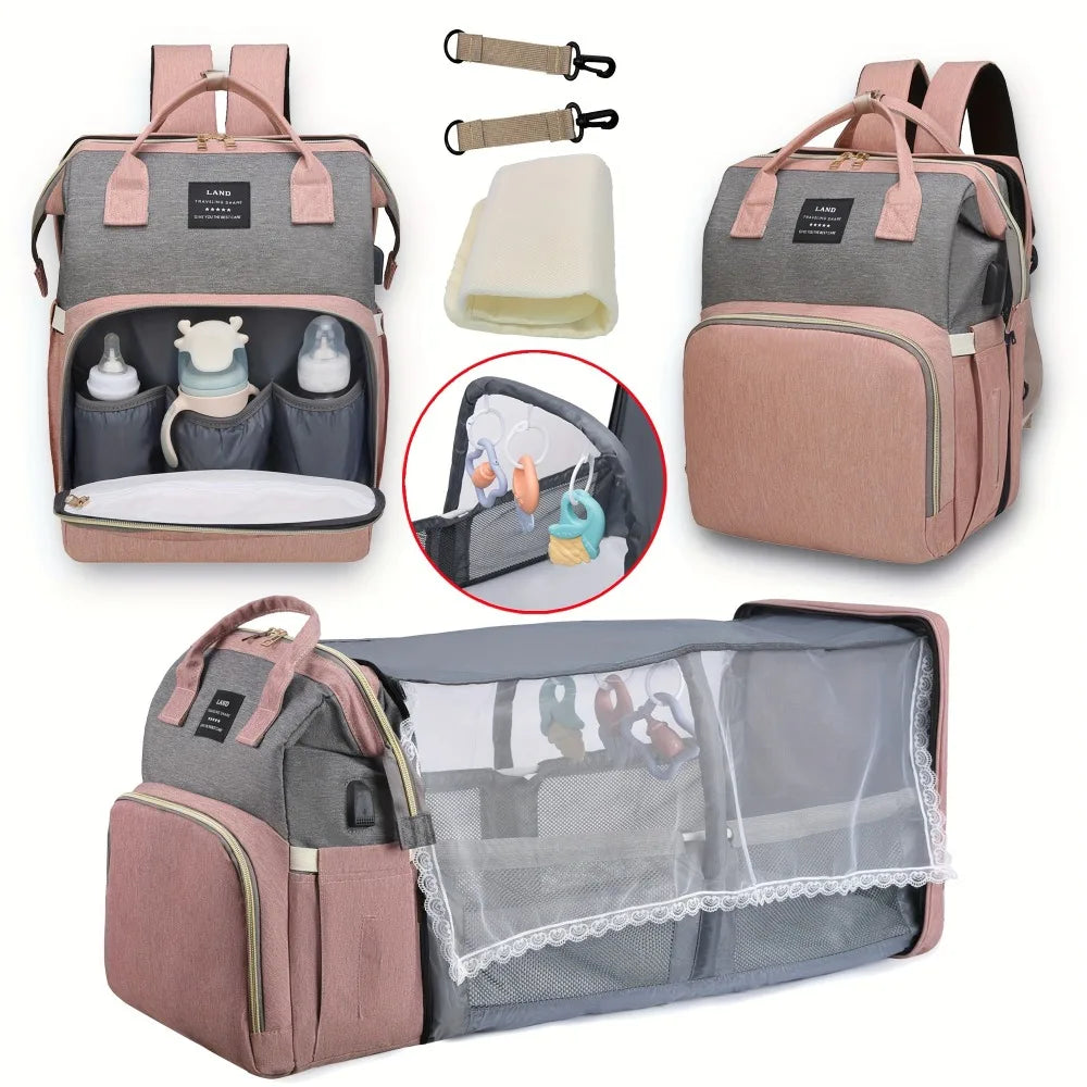 Mommy Backpack with Foldable Crib