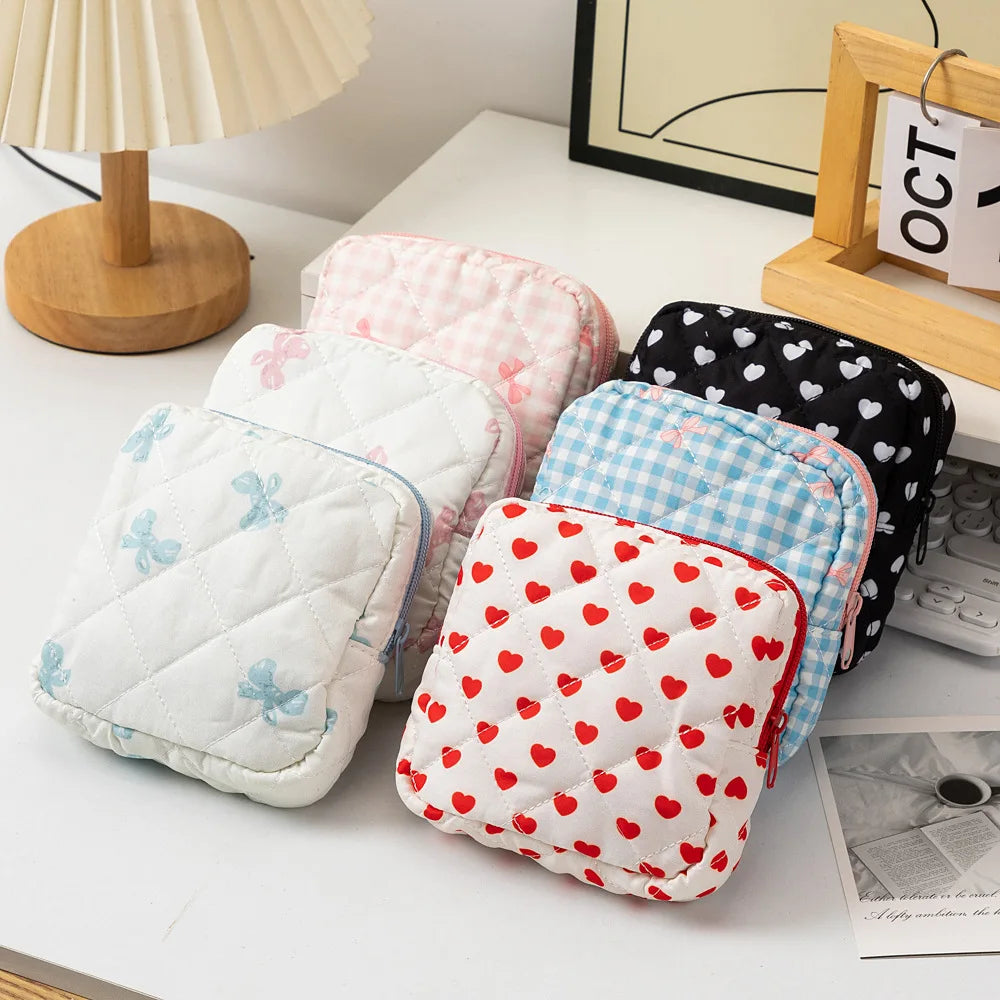 Heart Print Sanitary Napkin Pouch