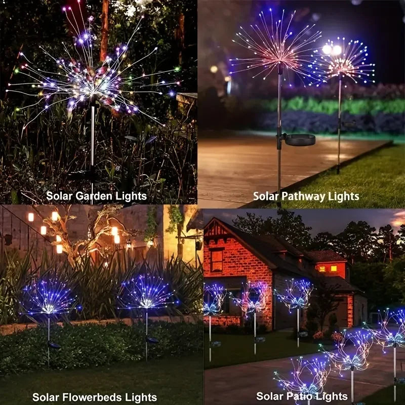 Solar Fireworks Lights – 200 LEDs, 8 Modes, Remote Control, Waterproof
