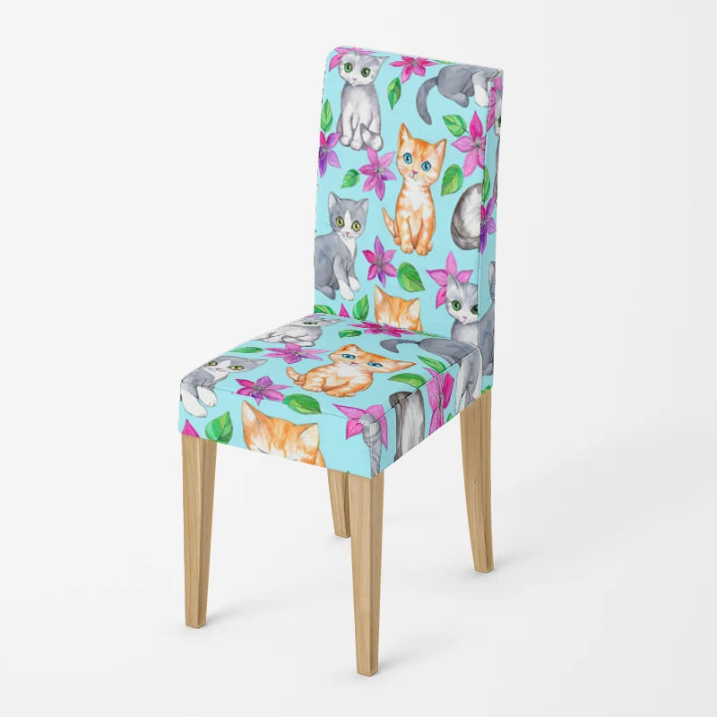 Stretch Dining Chair Covers – Elastic Fabric with Retro Floral Design