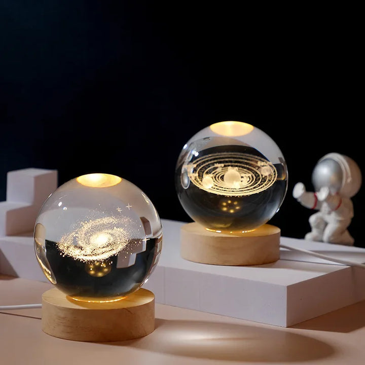 USB LED Galaxy Crystal Ball Night Light – 3D Planet Moon Lamp