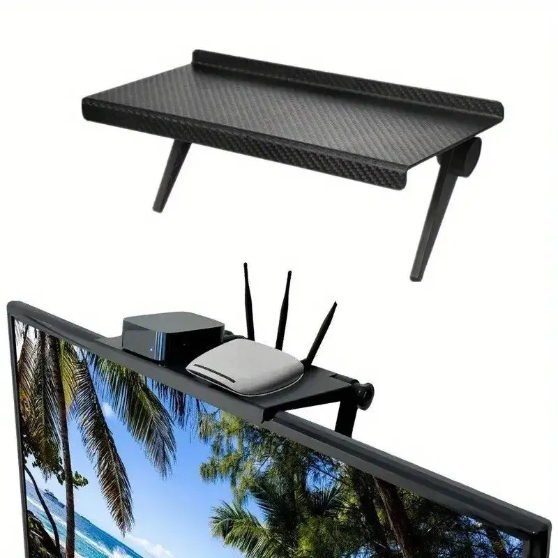 Screen Top Storage Rack – No-Drill Shelf for TV, Monitor, Router
