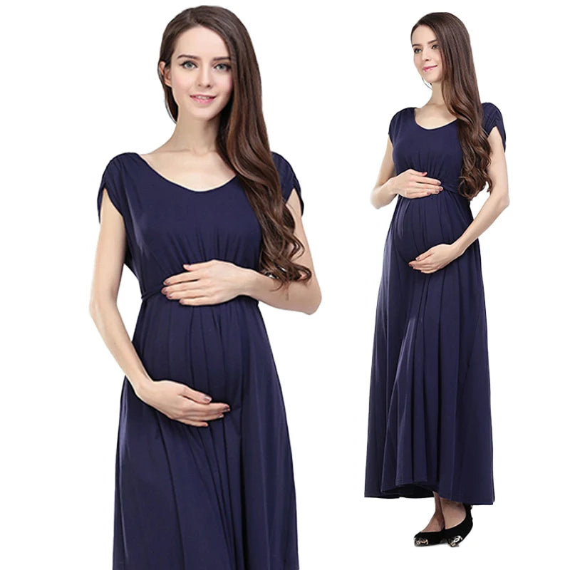 V-Neck Long Maternity Dress