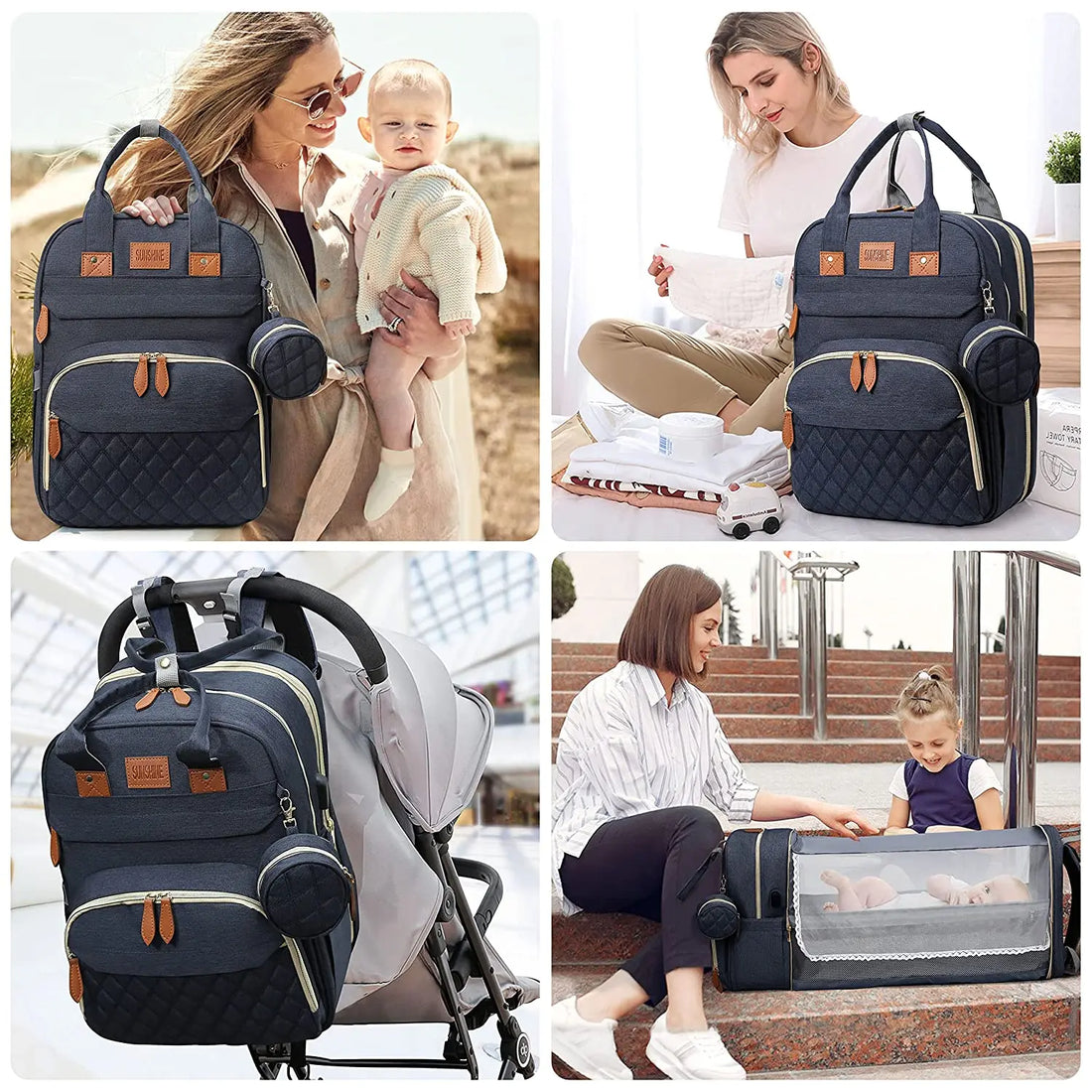 3-in-1 Diaper Bag Backpack with Foldable Baby Bed & USB Port