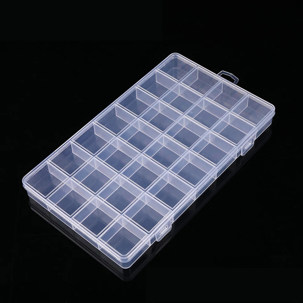 Clear Plastic Organizer Box – 24/28 Grid Jewelry & Craft Storage