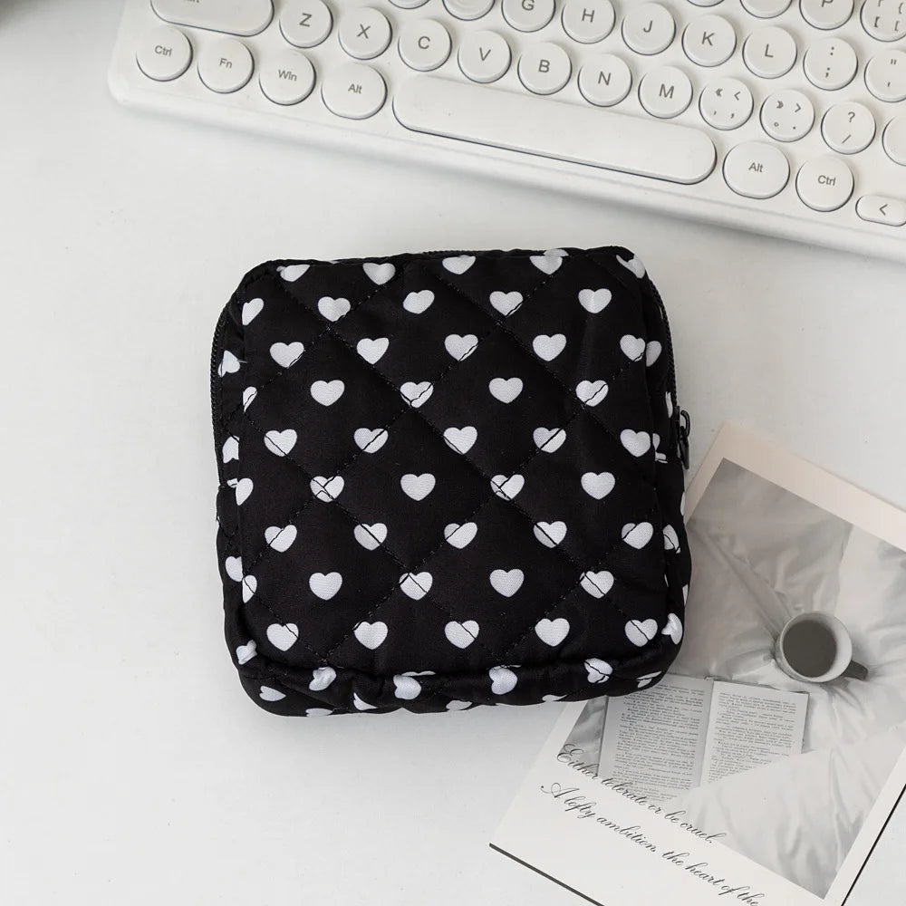 Heart Print Sanitary Napkin Pouch