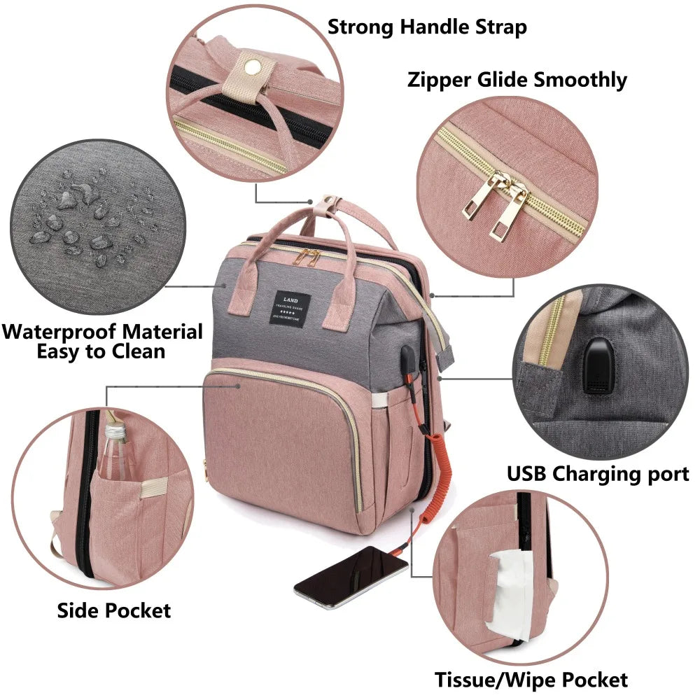 Mommy Backpack with Foldable Crib