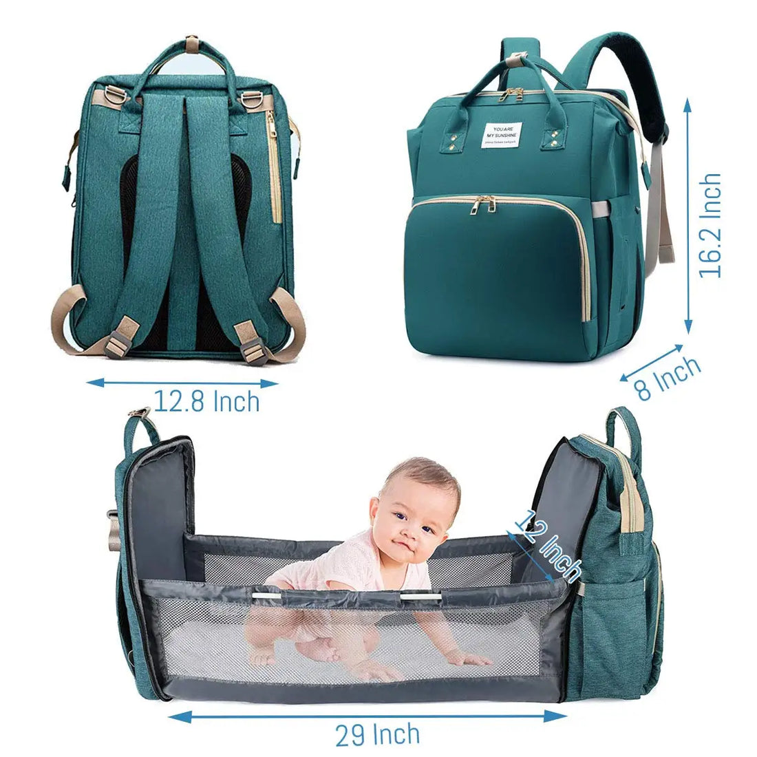 3-in-1 Diaper Bag Backpack with Foldable Baby Bed & USB Port
