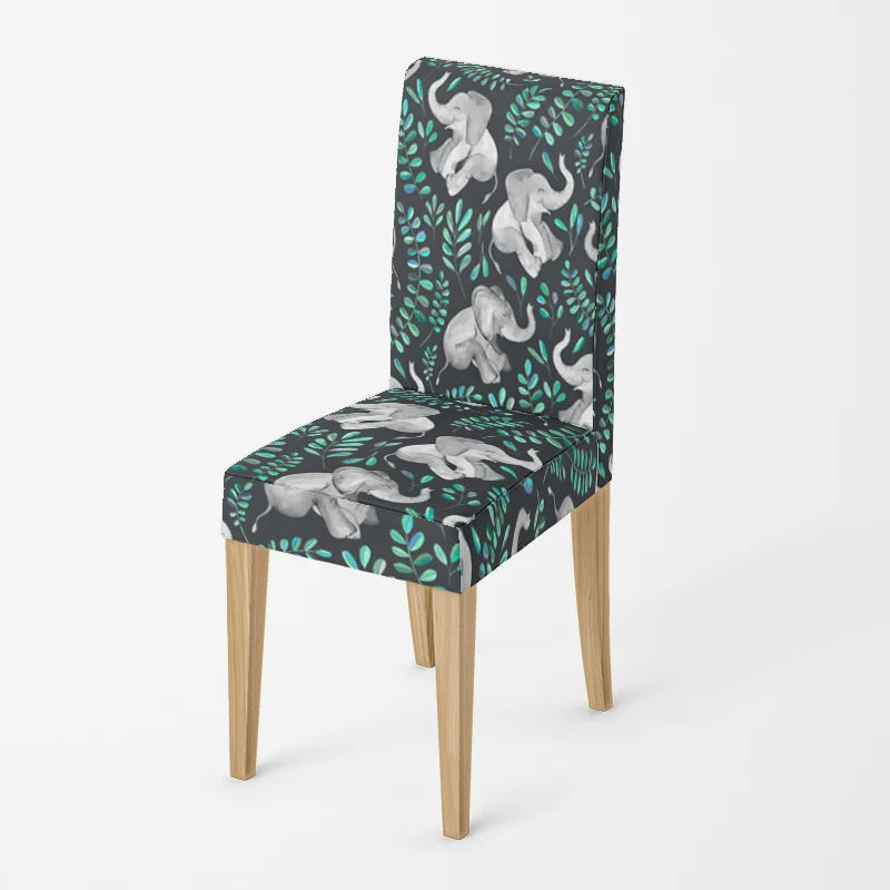 Stretch Dining Chair Covers – Elastic Fabric with Retro Floral Design